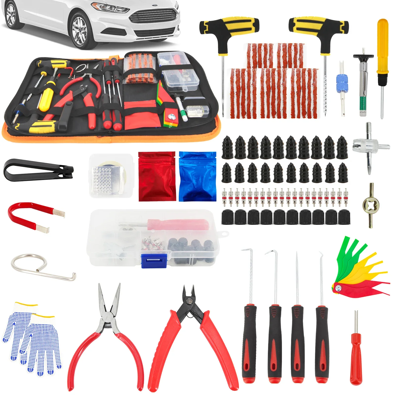 

Car Tire Repair Kit Fix Punctures and Plug Flats Patch Kit Pick Hook Set Brake Lining Thickness Gauge car Truck