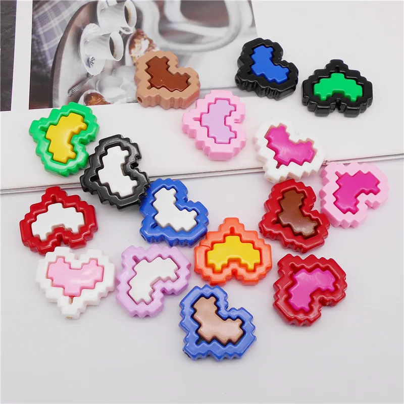 10PCS/Set Plastic Pixel Heart Shape Beads Random Mixed Assemblable Spacer Bead Bracelet Jewelry Making Handmade Accessory