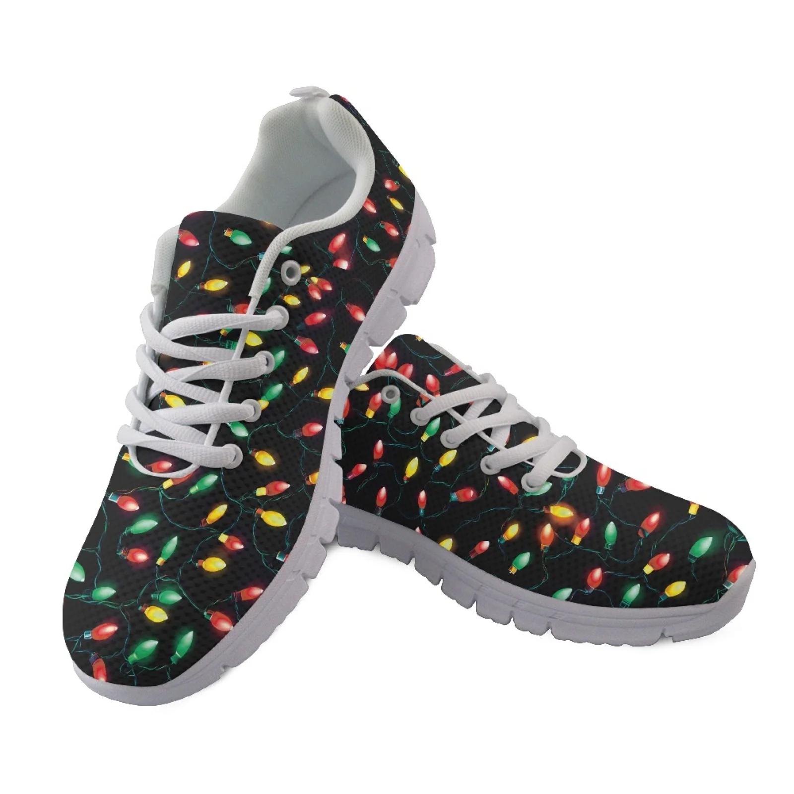 Coloranimal String Lights Women Running Shoes Lace Up Low Top Men's Tennis Shoes for Walking
