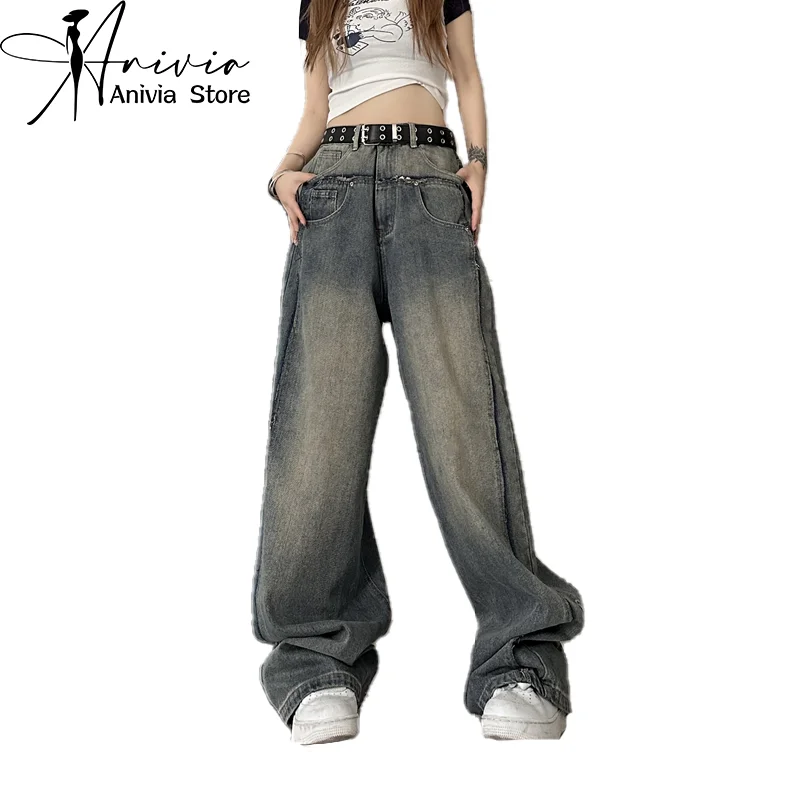 

Women's Blue Jeans Harajuku Y2k 90s Aesthetic Baggy Denim Trousers Korean Straight Jean Pants 90s Vintage 2000s Trashy Clothes