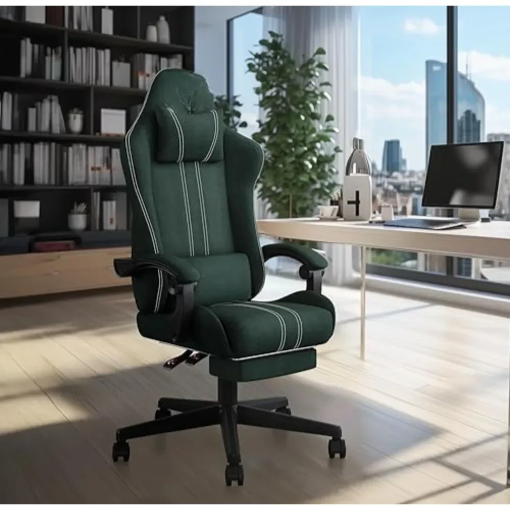 Office Chair Fabric with Backrest and Foot Pedals, Ergonomic Video Game Chair with Adjustable Height