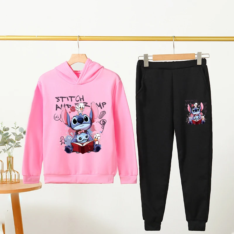 

Kawaii Stitch Hoodie For Girls Casual Long-sleeves Sweatshirt+long Pants Sets for 7-13 Years Kids