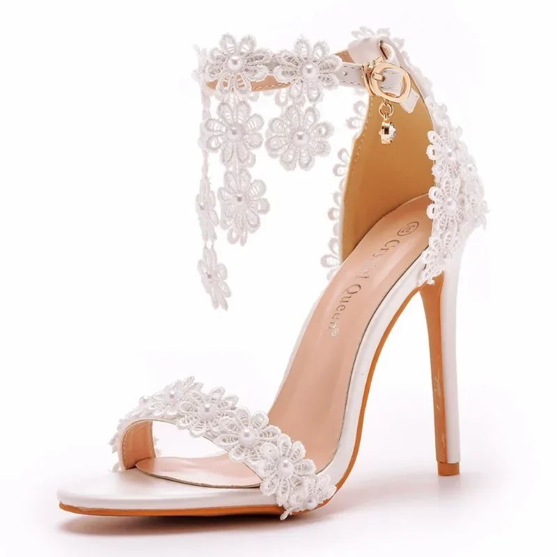 Summer Shoes For Women Sandals PU 11CM Thin Heels Buckle Strap Mature Dress Women's Shoes White Party Dress High Heel