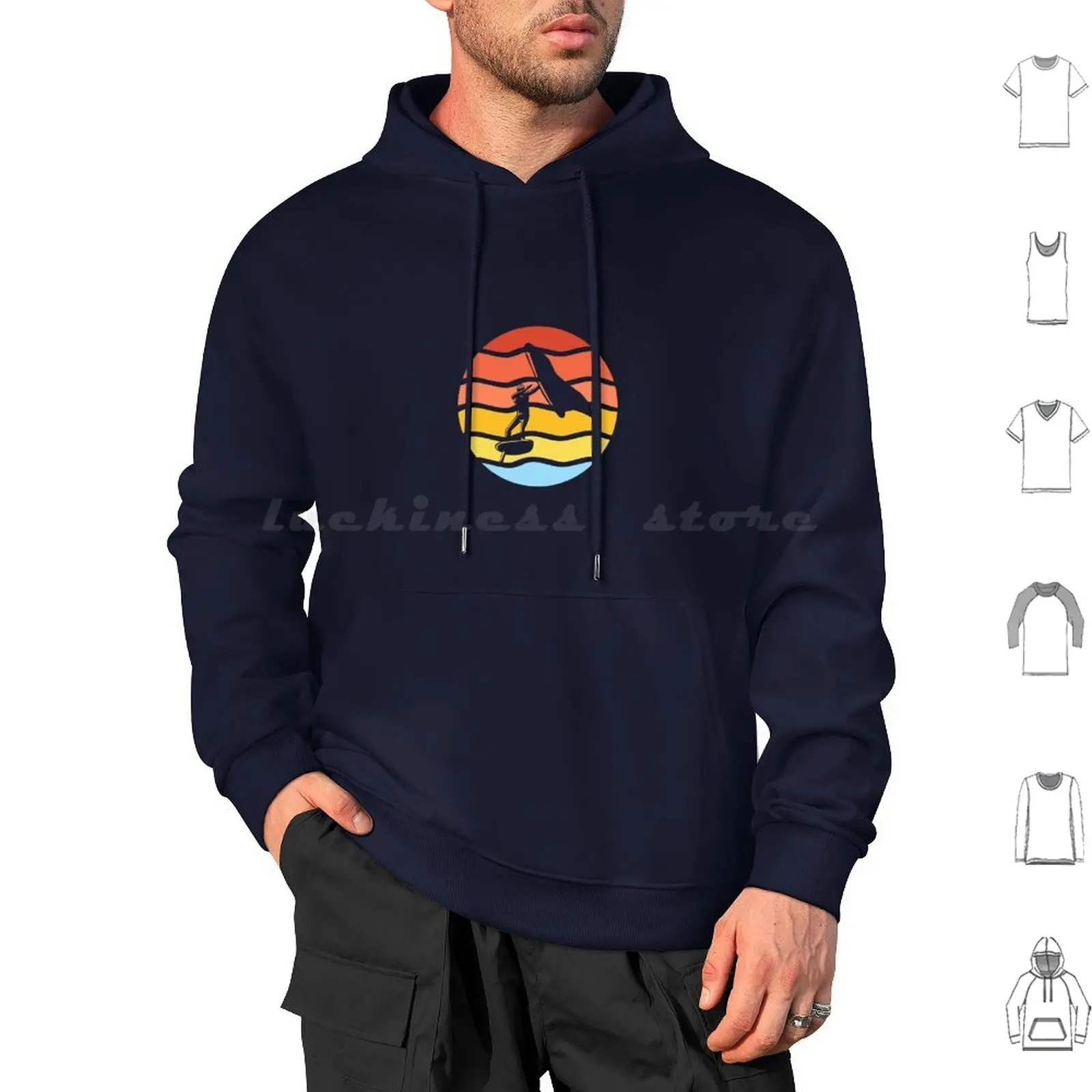 Surfer Dabbing Wingfoiler Wing Foiling Gift Idea Hoodie cotton Long Sleeve Birthday Wing Foiling Maui Water Sports Kite Wing