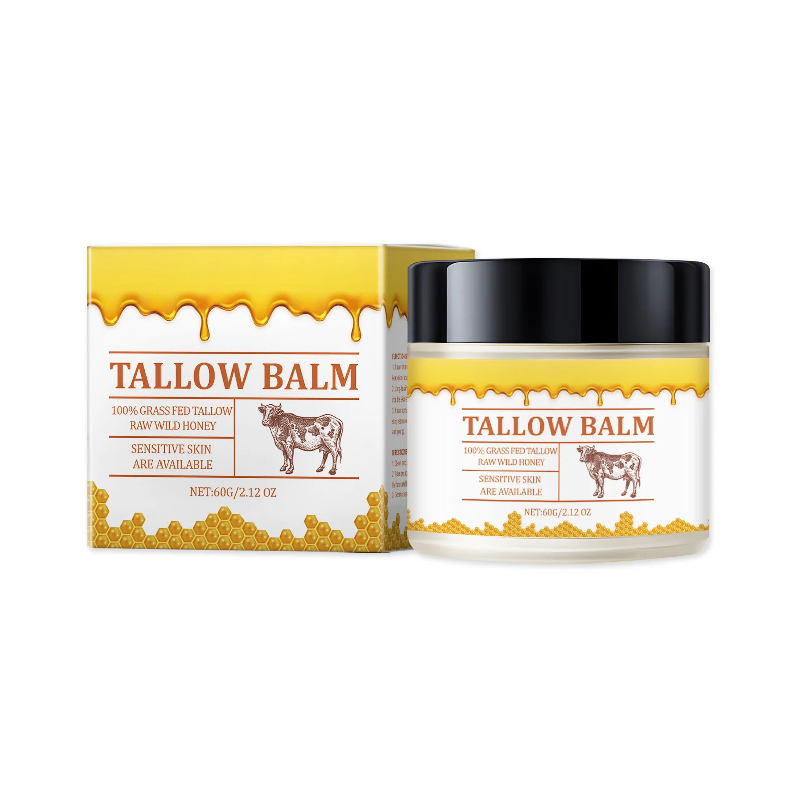 Beef Tallow Paste Moisturizer Nourish Shrink Pore Smooth Brighten Hydrating Grass Fed Tallow Wild Honey Balm Face Body Skin Care