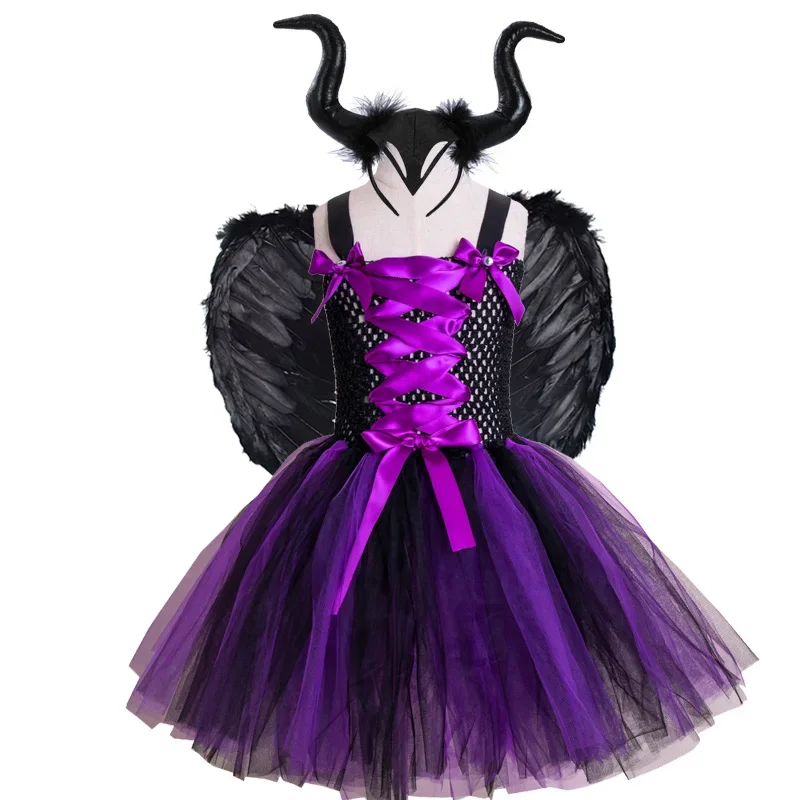 Halloween Witch Dress For Girls Scary Evil Queen Costumes Masquerade Dresses Carnival Disguise Clothes Elegant Princess Robe