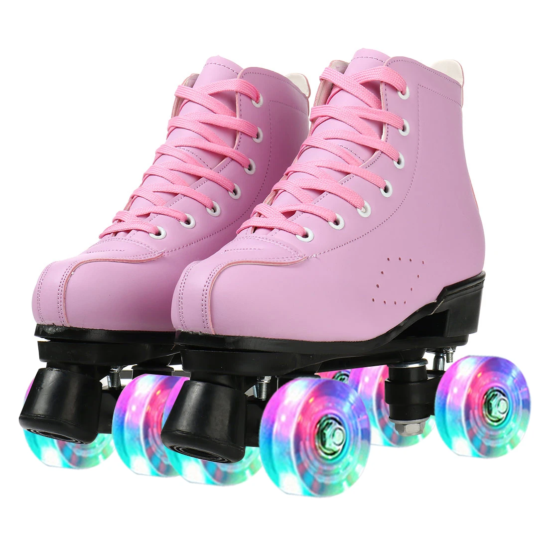 PU Leather Roller Skates Double Row Shoes Women Men Adult Two Line Skating Shoes with 4 Wheels Training Sneakers Purple Green