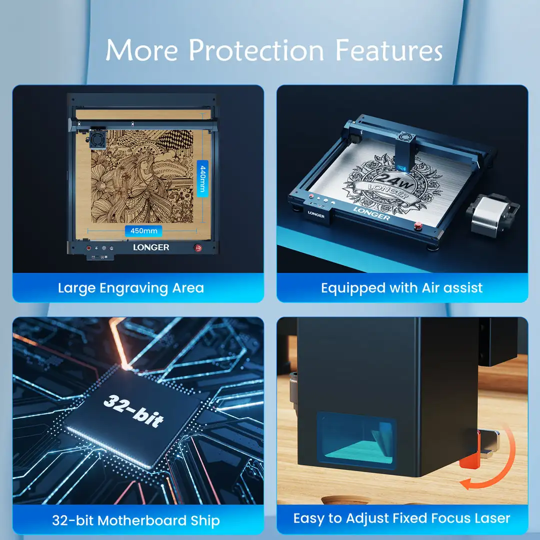 أطول الليزر B1 40 واط حفارة القاطع 36000 مللي متر/دقيقة عالية السرعة ديود تكنولوجيا الليزر النقش 450*440 مللي متر منطقة العمل USB TF Wifi APP