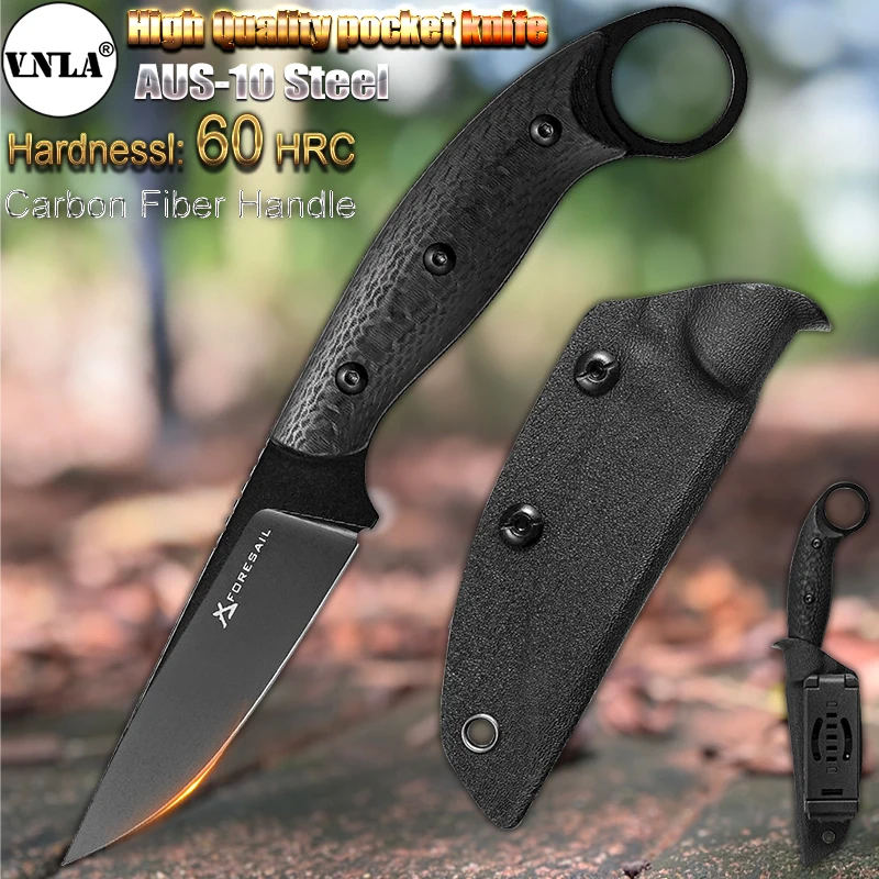 

VNLA AUS-10 Steel Blade Knife G10 Carbon Fiber Handle Sharp Fixed Blade Camping Outdoor Survival Cutting Hunting EDC Tool Knife