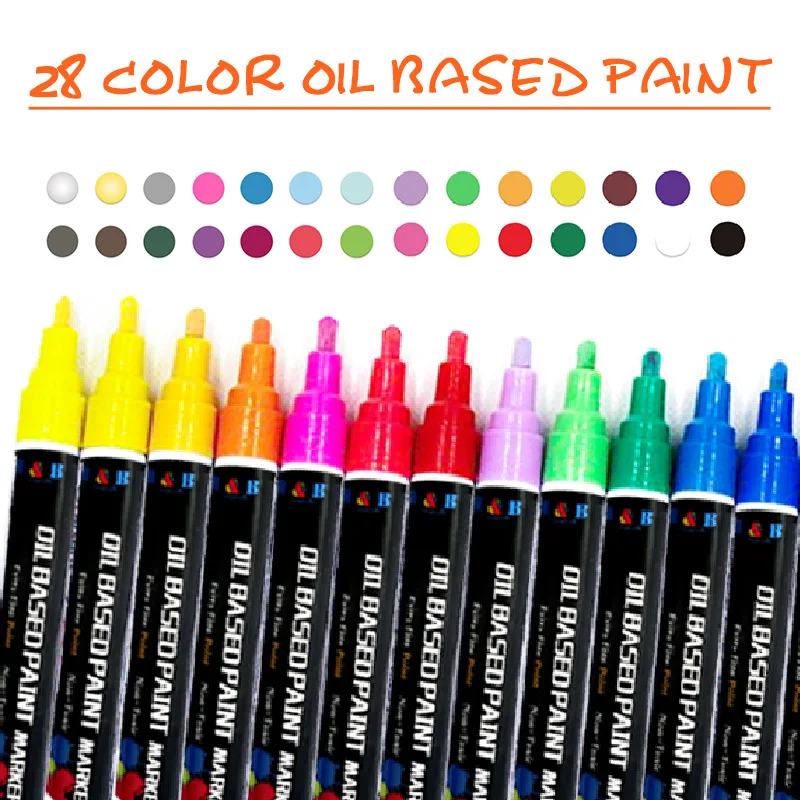 28-color Waterproof and Non-fading Metal Color Marker Silver-white Oil-based Paint Wear-resistant Pen Does Not Shed Hair