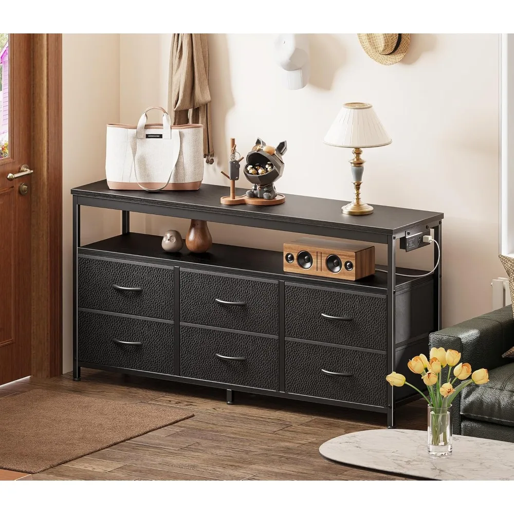 

LED TV Stand for Bedroom, 47 Inch Dresser with Power Outlets, Entertainment Center for 55, 50, 43 Inch TV, 6 Drawer Dresser