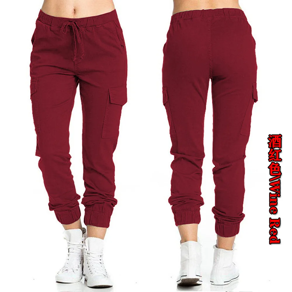 Most Demanding Women Khaki Color Basic Cargo Sweatpants With Elastic Waist And Side Pockets Women Casual Trousers