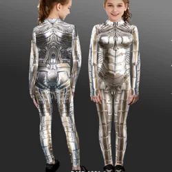 Children Cosplay Punk Robot Costume Zombies Skeleton Print Jumpsuit Boys Girls Zentai Suit Halloween Party Kids Clothes Gifts