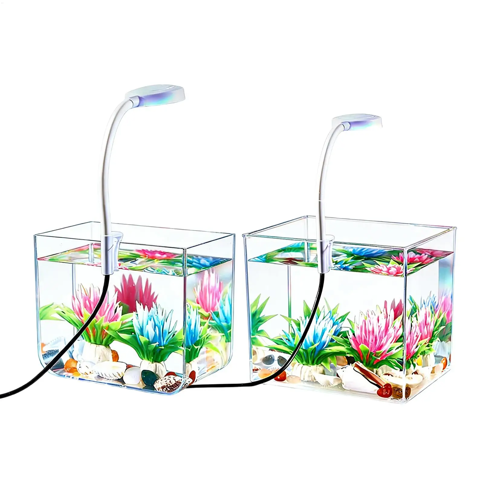 

Mini Aquarium with Clip Lights Clear Non-Slip Base Betta Fish Tank Desktop Aquarium for Home Bedroom Living Room Apartment