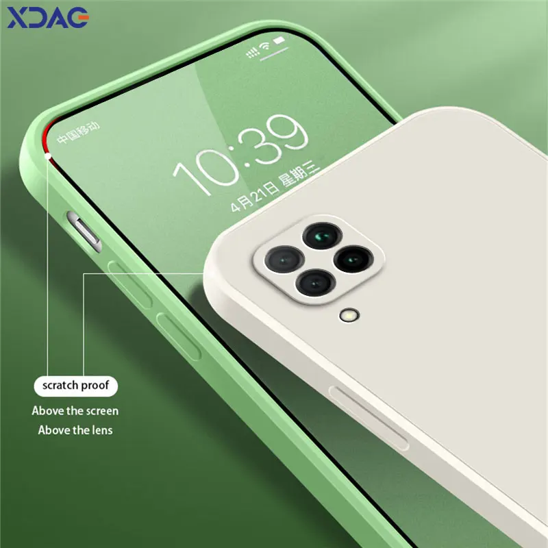 Coque arrière carrée en silicone liquide d\'origine pour Huawei, Nova 6, SE, 7i, P40 Lite, 4G, Russie, Nova6SE, Nova7i, P40Lite