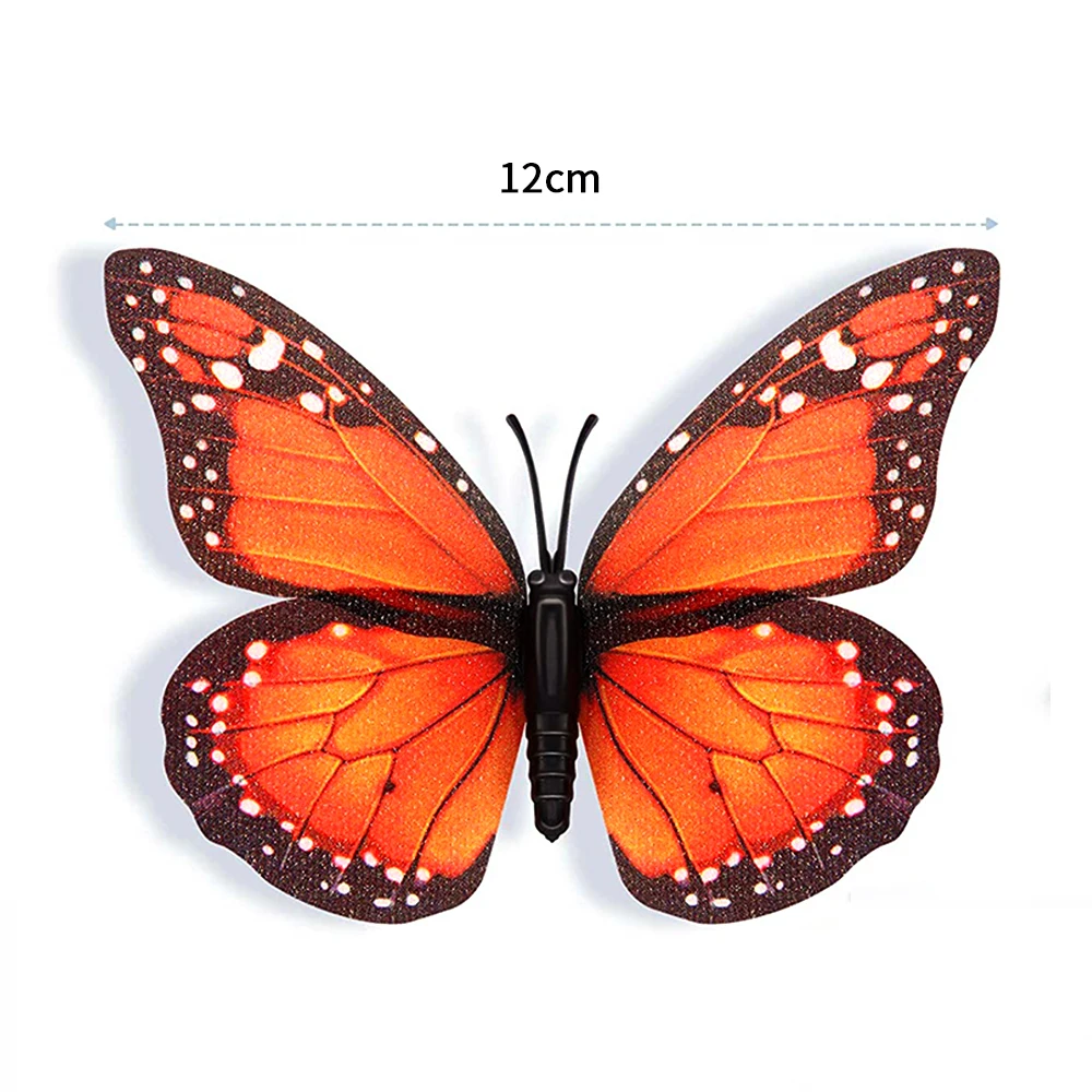 10Pcs 12CM Monarch Butterfly Decoration Stickers Fake Butterflies for Crafts  Wall Home Decor Outdoor Christmas Tree Decoration