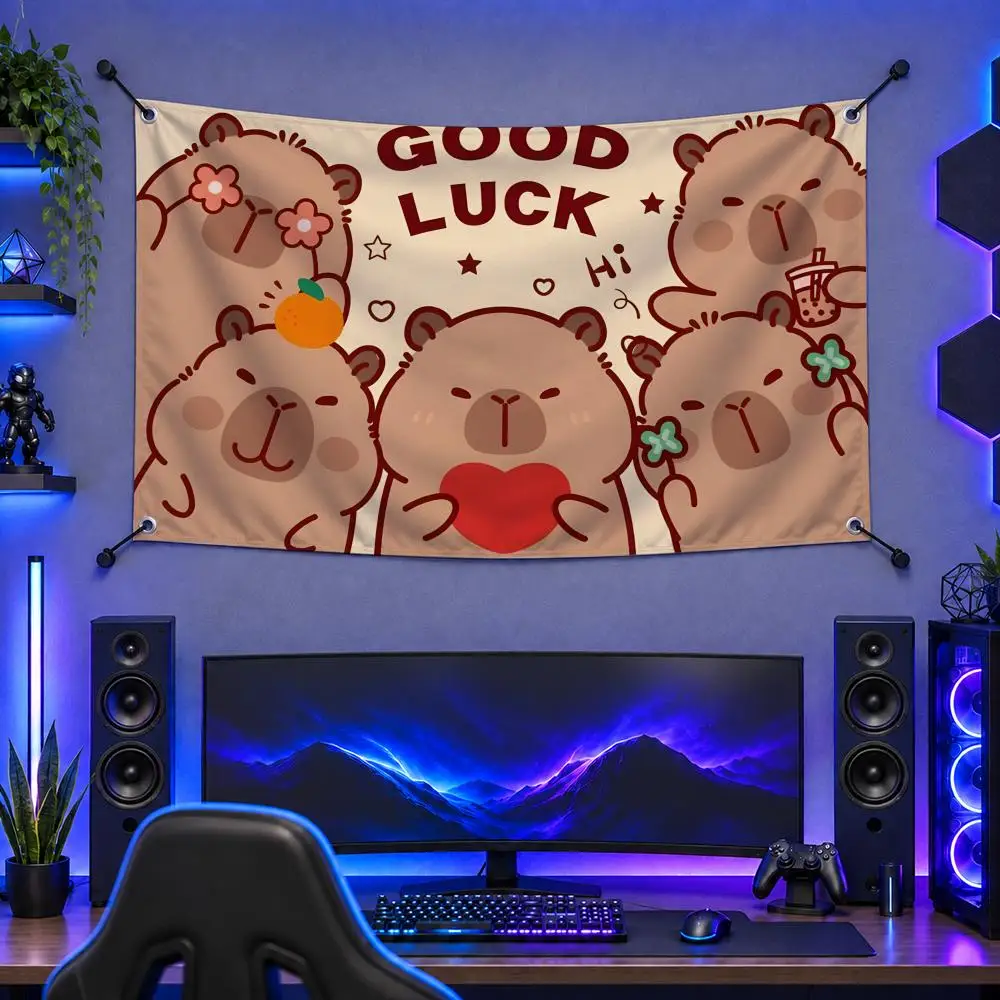 Capybara Influencer Living Flags Tapestry Banner For Bedroom Outdoor Living Room Restaurant Bar Wall Decor Party