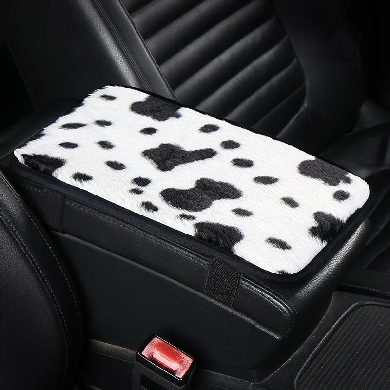 

New Car Winter Plush Armrest Box Mat Universal Decorative Armrest Box Mat Rabbit Velvet Leopard Print Anti-slip Armrest Box Mat