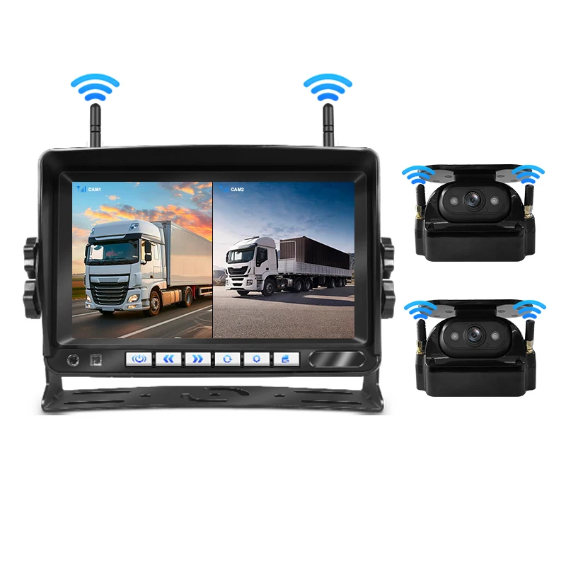 【Hot Selling】7 Inch 1CH/2CH  IPS Screen with DVR Function Rechargeable Battery Solar Magnetic Wireless Backup   for Truck T