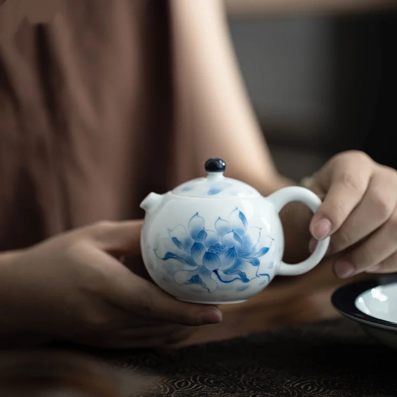Hand Drawn Beautiful Lotus Teapot Tea Maker  Kettle  Ceremony Lady  Set Kungfu  Set Ball Hole Filtration Single Pot