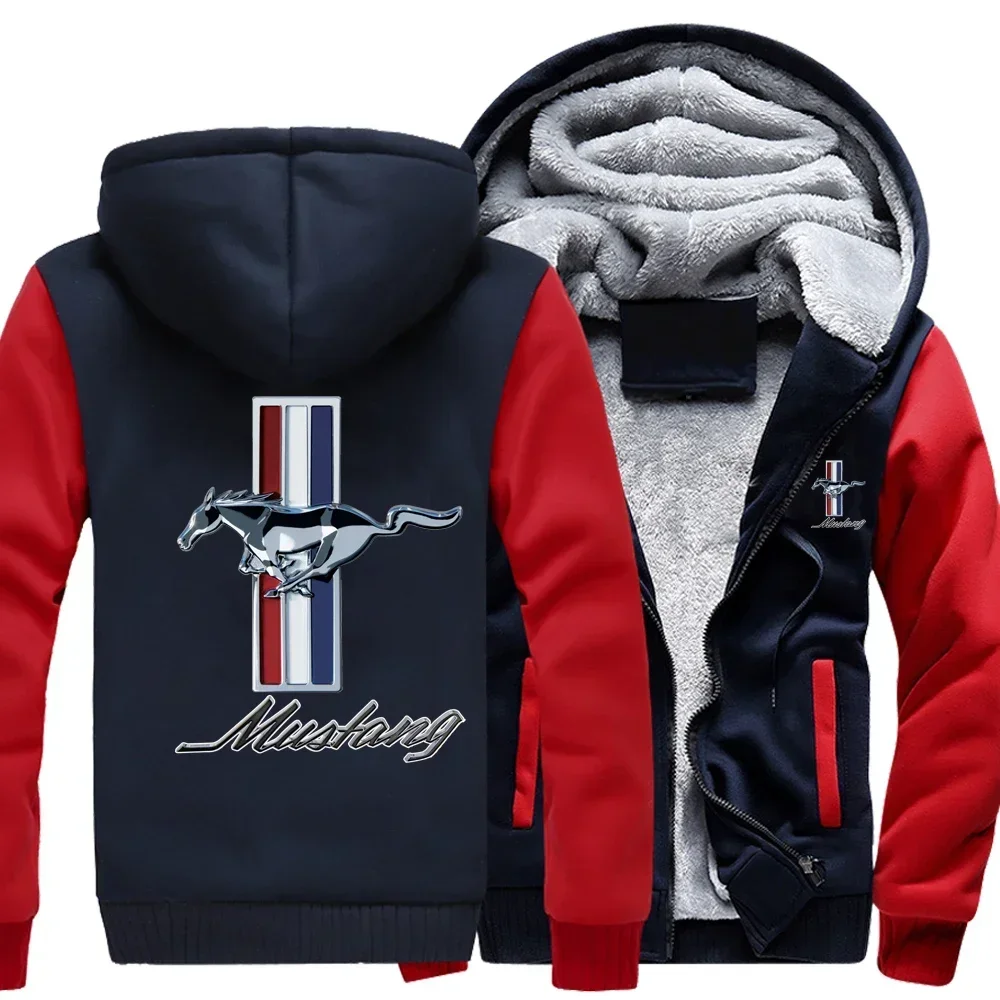 New Winter Men Fashion High Quality Mustang Logo Hoodies Jacket Casual Wool Liner Fleece Sweatshirts Male Hoody Coat