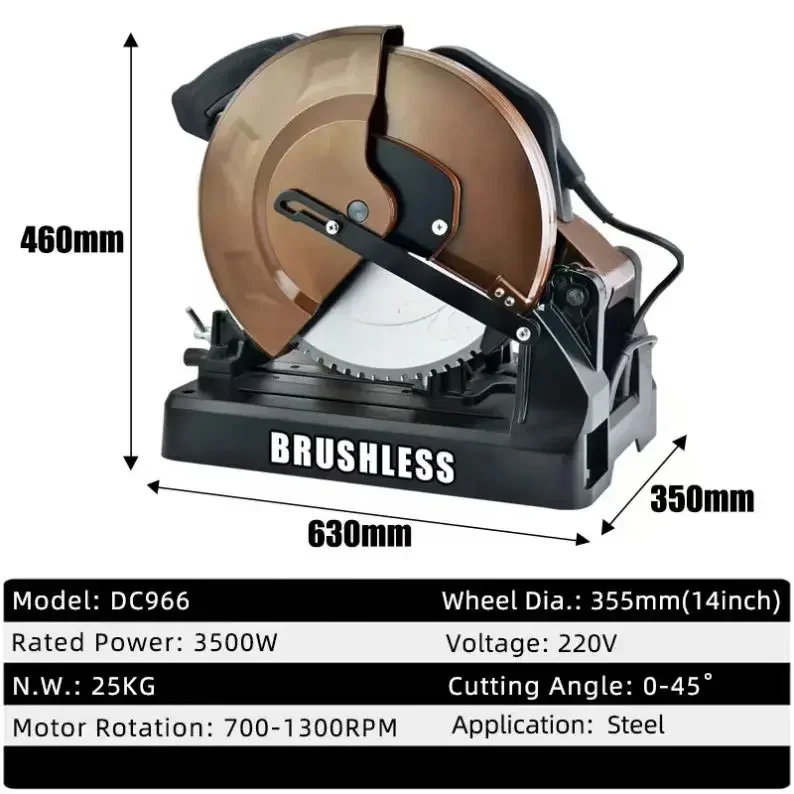 OEM Metal Cut Off Heavy Duty Dry Cutting Saw 14 Inch High Speed Miter Saw 45 Circular Saw Brushless Chop