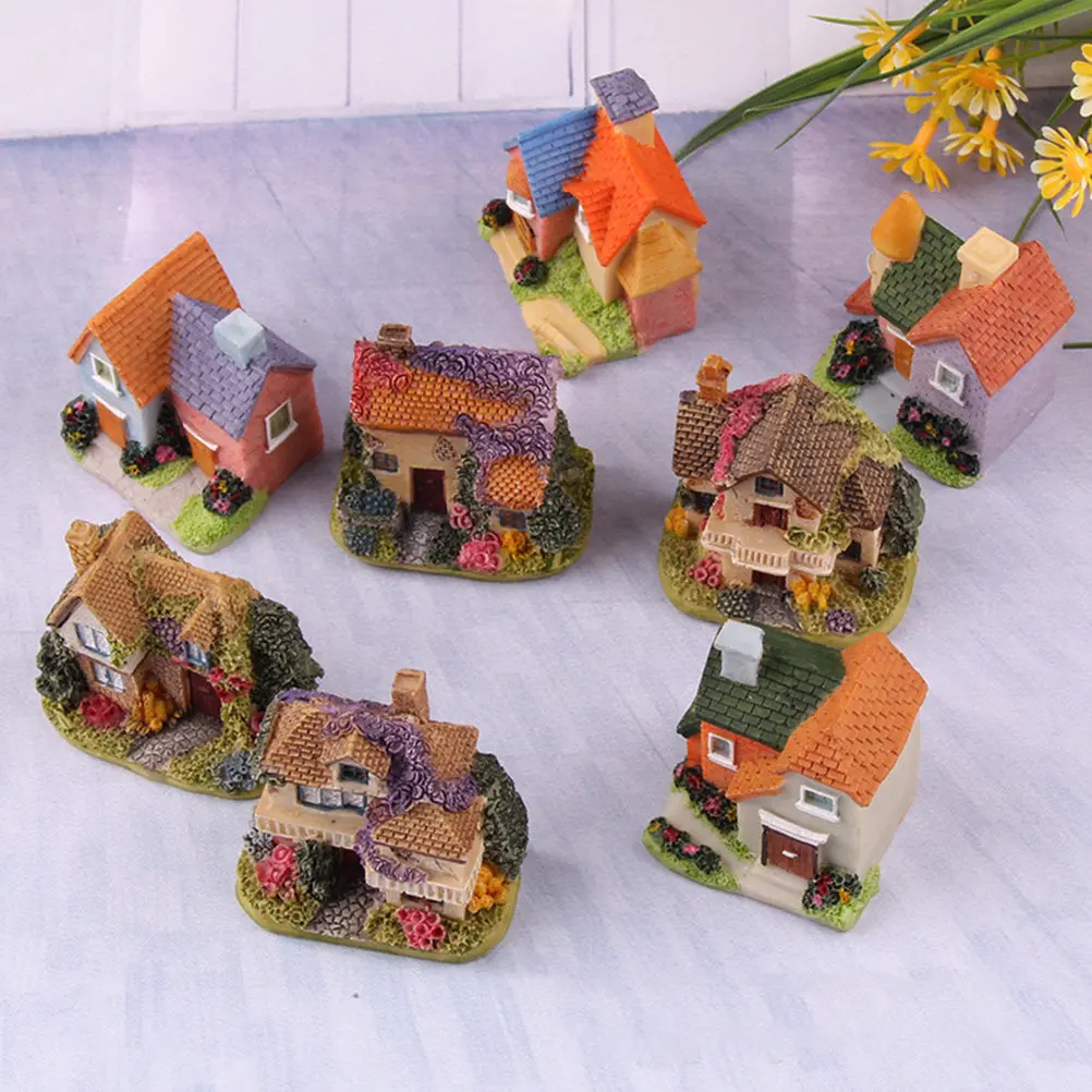 4Pcs Miniature Villa Figurines Resin Crafts Vivid Home Garden Decoration Micro Landscape Adornment Miniature