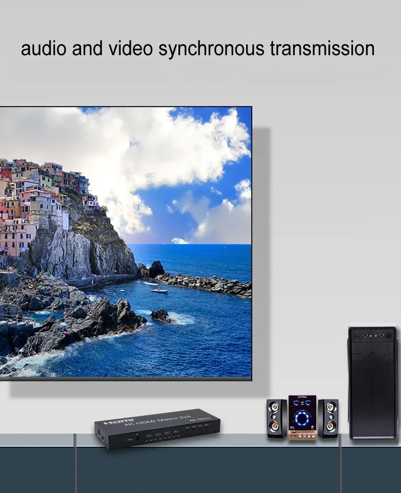 4K 60Hz 2x4 HDMI Matrix 2 in 4 Out HDMI Splitter Switch Audio Extractor HDMI2.0 4x2 Matrix for PS4 DVD Laptop PC To TV Monitor