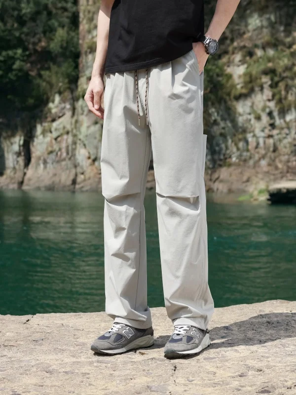 

Мужские повседневные брюки для походов в американском стиле, весенне-летние, тонкие, с высокой талией, свободные, струящиеся, спортивные, прямого кроя