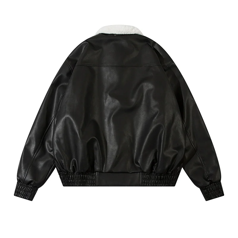 Femmes veste en cuir PU hommes américain haute rue rétro en détresse marée marque revers ample Plus velours épais coton manteaux vêtements