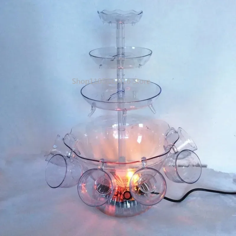 3-Tier Electric Cocktail Wine Beer Drinking Fountain with LED Lighted Base Includes 5 Reusable Cups for Party Beverage Service