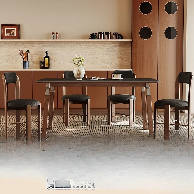 

Bauhaus black slate dining table, rectangular household walnut