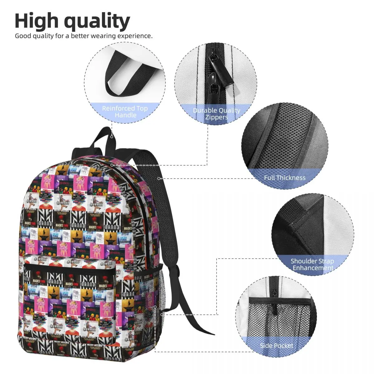 

Musicals Collage Iv Musical Play Backpack Boys Girls BookBag Children School Bag Laptop Shoulder Bags for Men Women