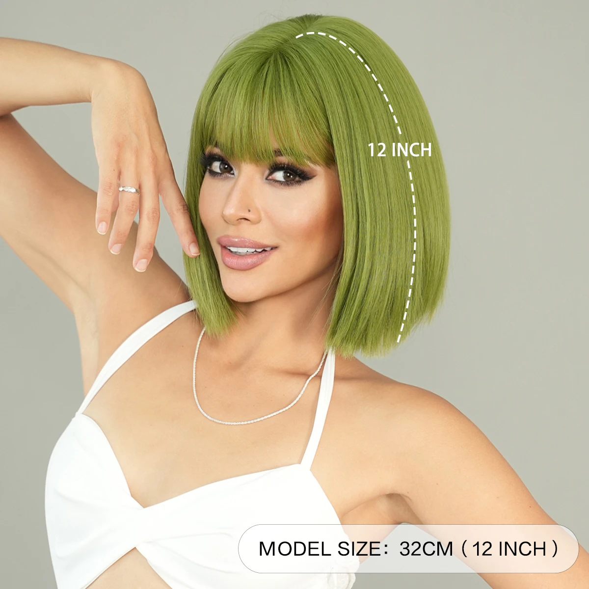 PARK YUN Green Short Bob Wig for Girl Daily Wear Synthetic Wig New Style Natural Supple Summer Heatresistant Wig With Bangs