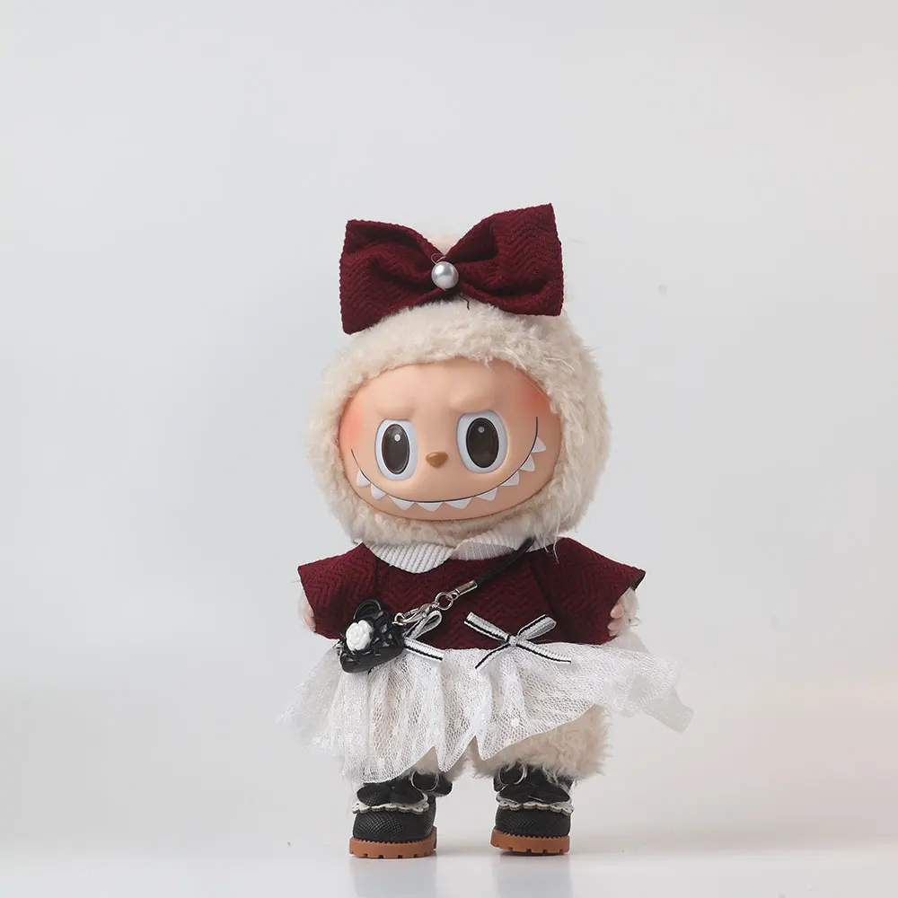 

For Labubu Select Doll Dress Retro Red Dress Bow 4-piece set Labubu Universal Clothing