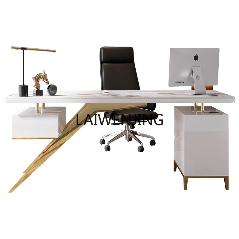 

MJY light luxury bright rock slab desk computer desk Italian Nordic study desk