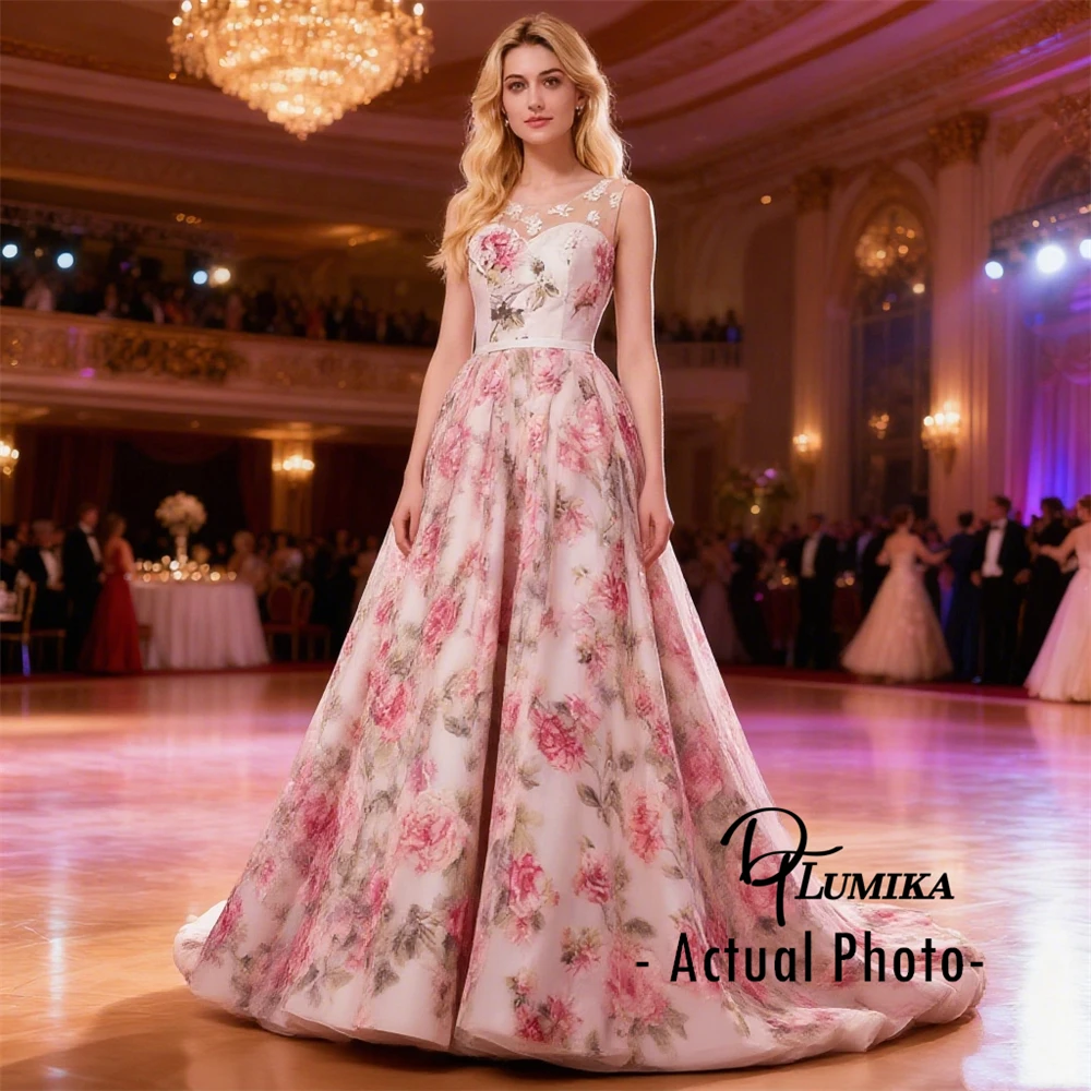 

DTLumika Romantic Rose Prom Dress for Women 2025 New Design A Line Sheer Lace Neck Quinceanera Dresses Sweet 16 Gowns