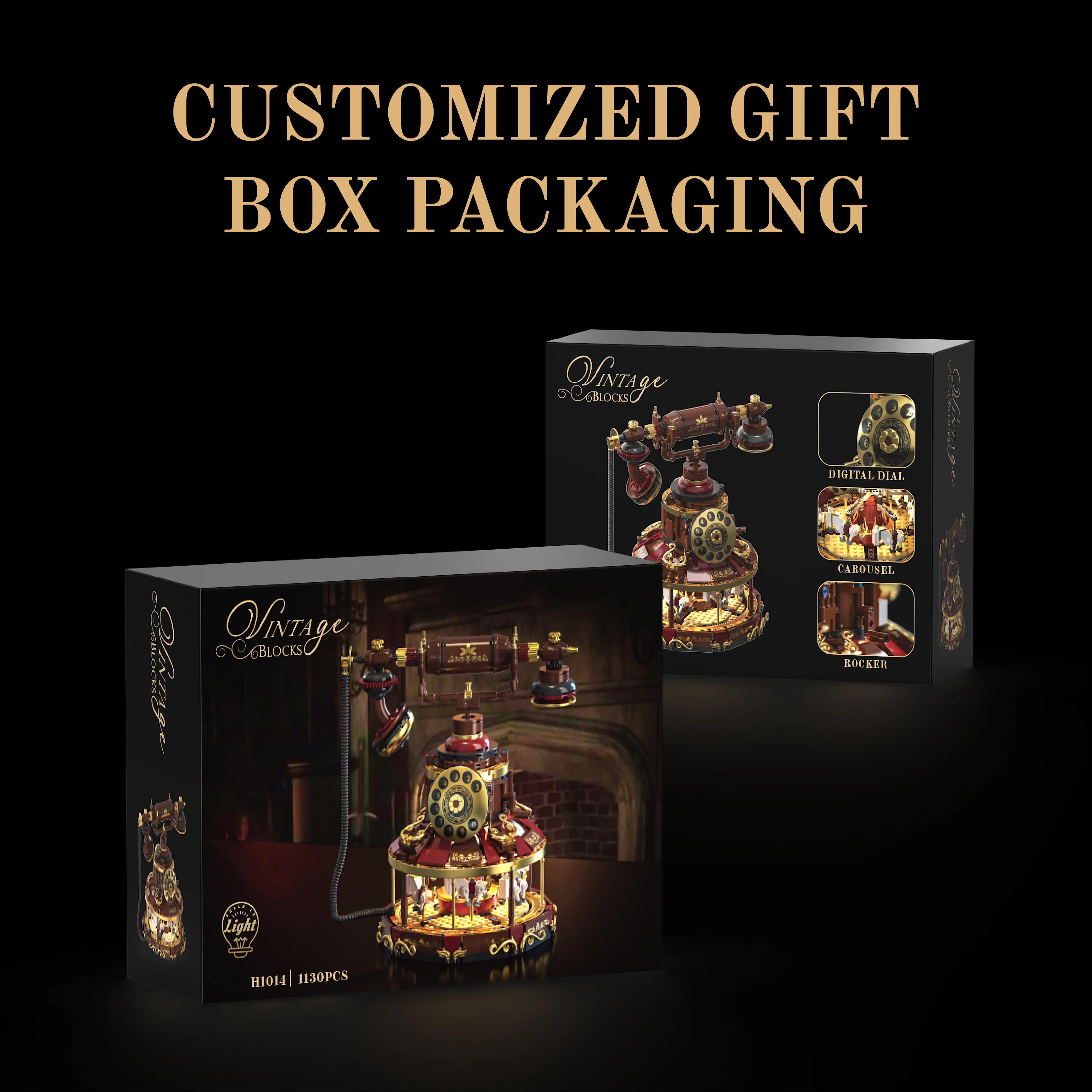 ชุดอิเล็กทรอนิกส์ย้อนยุค MOC บล็อกตัวต่อ โมเดลประกอบโทรศัพท์หมุนพร้อมไฟ ของเล่นประกอบสำหรับเด็ก ของขวัญวันเกิด