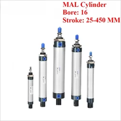 MAL Series Mini Pneumatic Cylinder 16mm Bore 25/50/100/150/200/300/450mm Stroke Double Acting Aluminum Alloy Air Cylinder