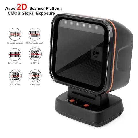 2D Barcode Scanner Gobal exposure Desktop Flat Hands-free High-performance Scanning Platform 1D 2D QR code Reader for Retail Pay