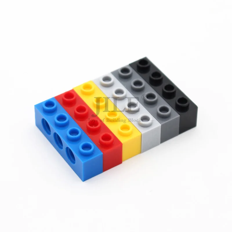 10pcs Technology Thick Bricks 3701 Brick 1x4 with Hole Building Block Mechanical Science Toys Compatible Accessories Particles