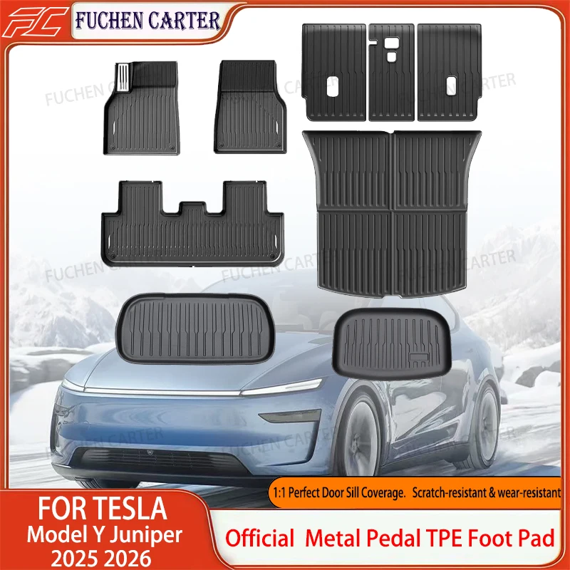 

For Tesla New ModelY Juniper 2025 2026 TPE Car Floor Mats With metal pedals Luggage Trunk Mat Set Four Seasons Waterproof Anti-s