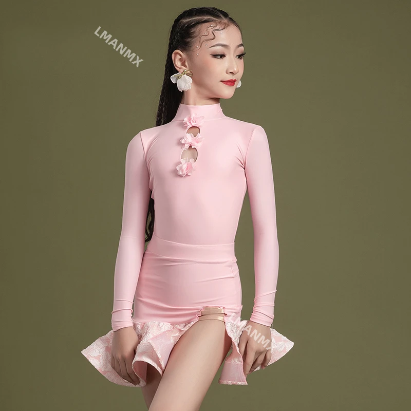 Robe de danse latine, robe d'entraînement de danse pour filles et enfants, jupe de spectacle de compétition de classement, nouvelle collection 2025