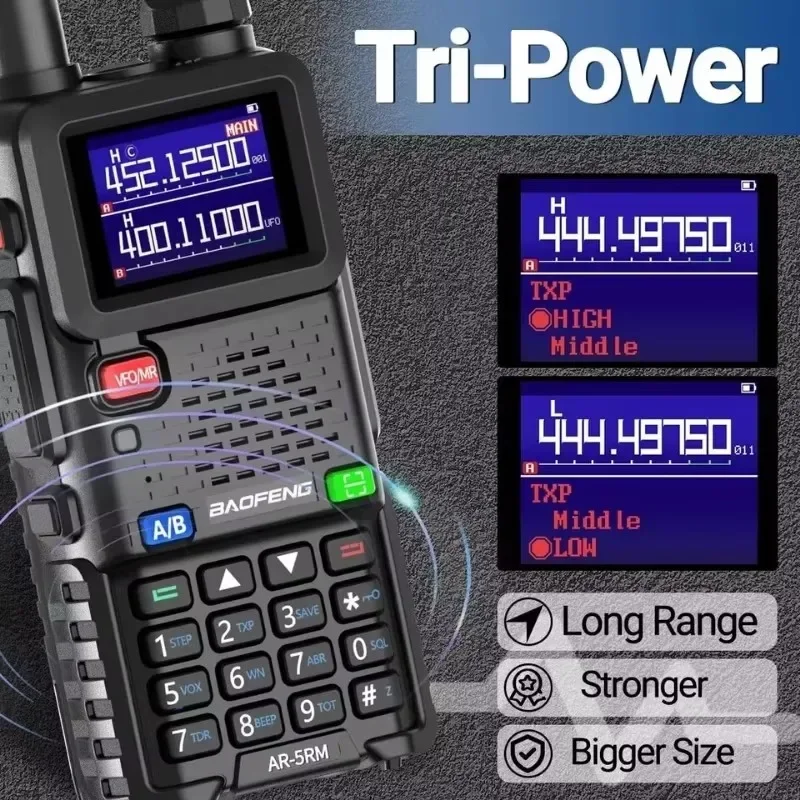 Baofeng AR-5RM 10W Banda de ar de alta potência Walkie Talkie AM FM 65-520MHz NOAA Rádio presunto de longo alcance e rádio bidirecional de frequência de 6 bandas