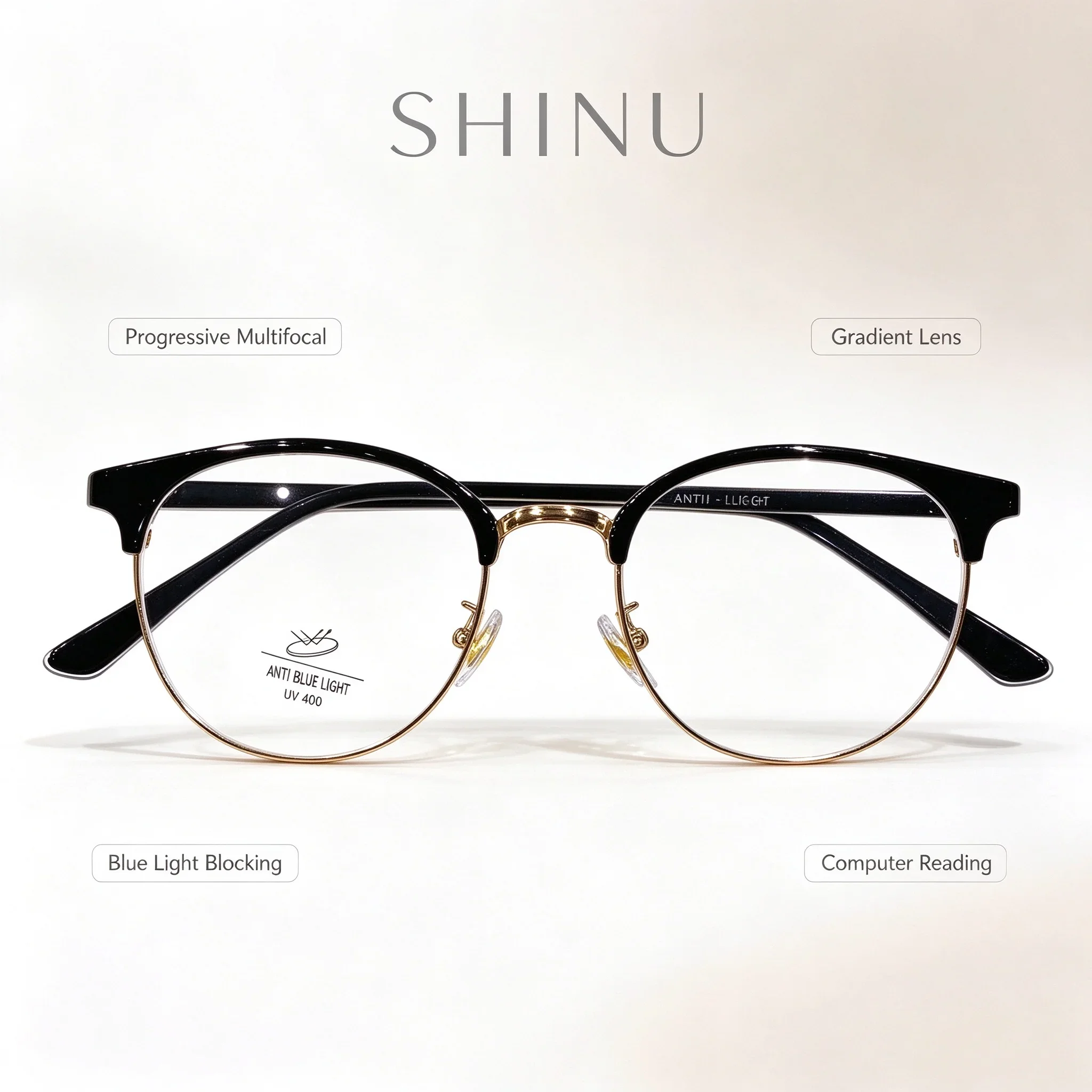 SHINU Women Progressive Multifocal Gradient Blue Light Blocking Glasses for Computer Reading Custom Prescription Eyewear