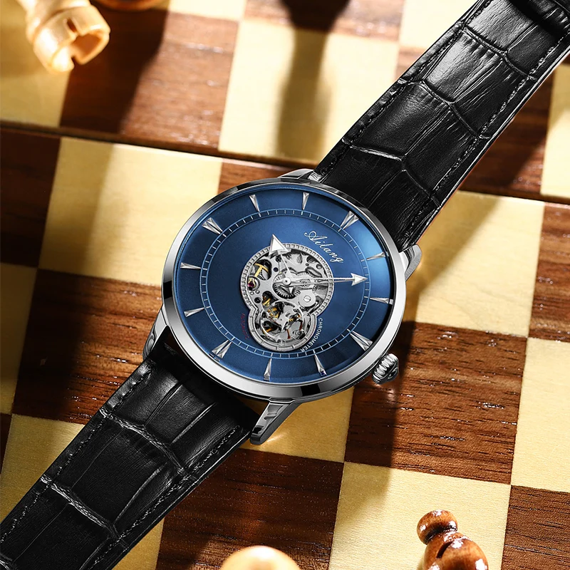 ساعة يد ميكانيكية أوتوماتيكية أوتوماتيكية كاجوال فاخرة مقاومة للماء بحزام من الجلد الطبيعي 2026