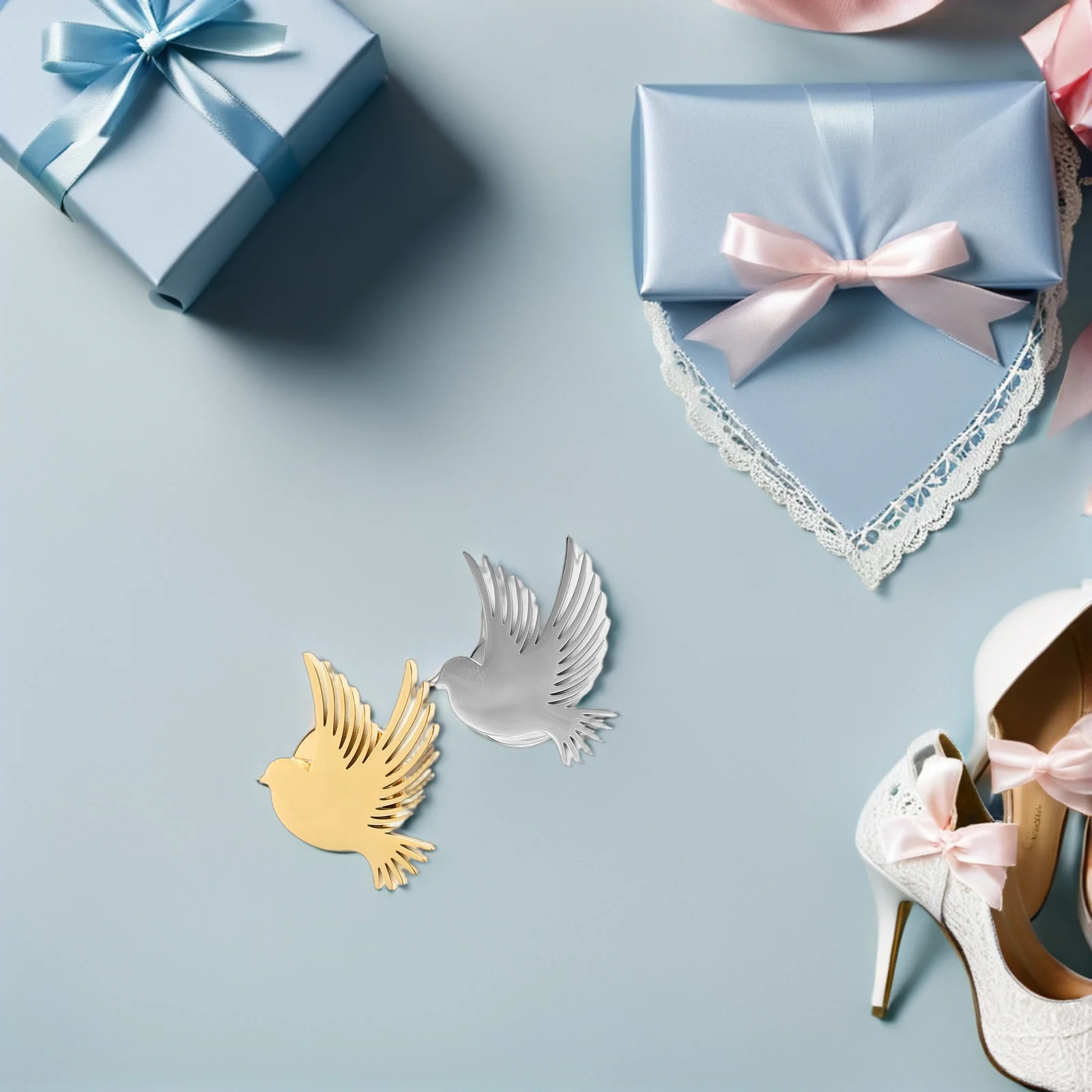 

2Pcs Stainless Steel Peace Dove Lapel Pin Elegant Suit Brooch Wedding Groom Badge Men Fashion Collar Animal Badge Pin