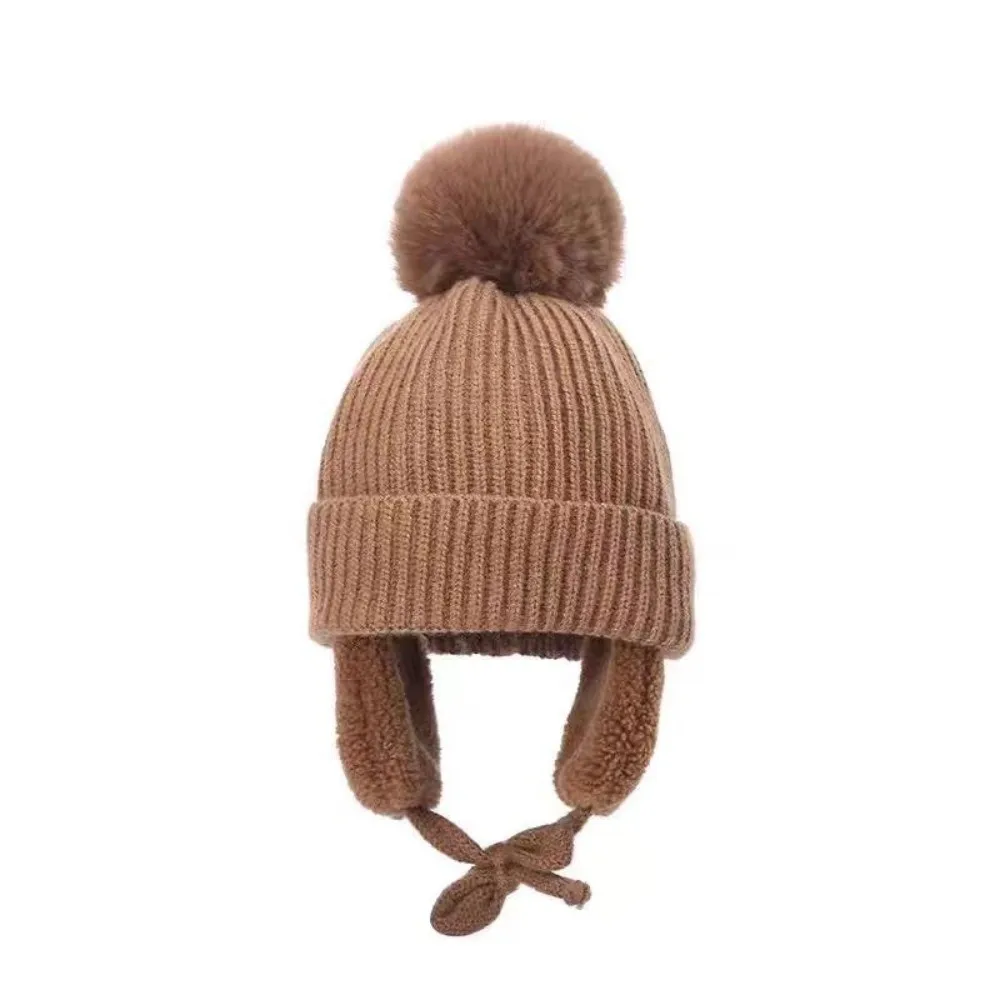 High Quality Cute Pompom Knitted Hat Thickened Lining Windproof Warm Hat Cold Proof Ear Protection Hat Winter