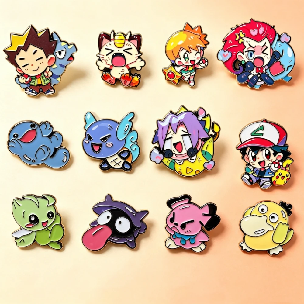 12Pcs Cute Q Version Cartoon Enamel Pins, Anime Style Metal Brooch Lapel Badge Set, Halloween Backpack Clothing Jewelry Collecti