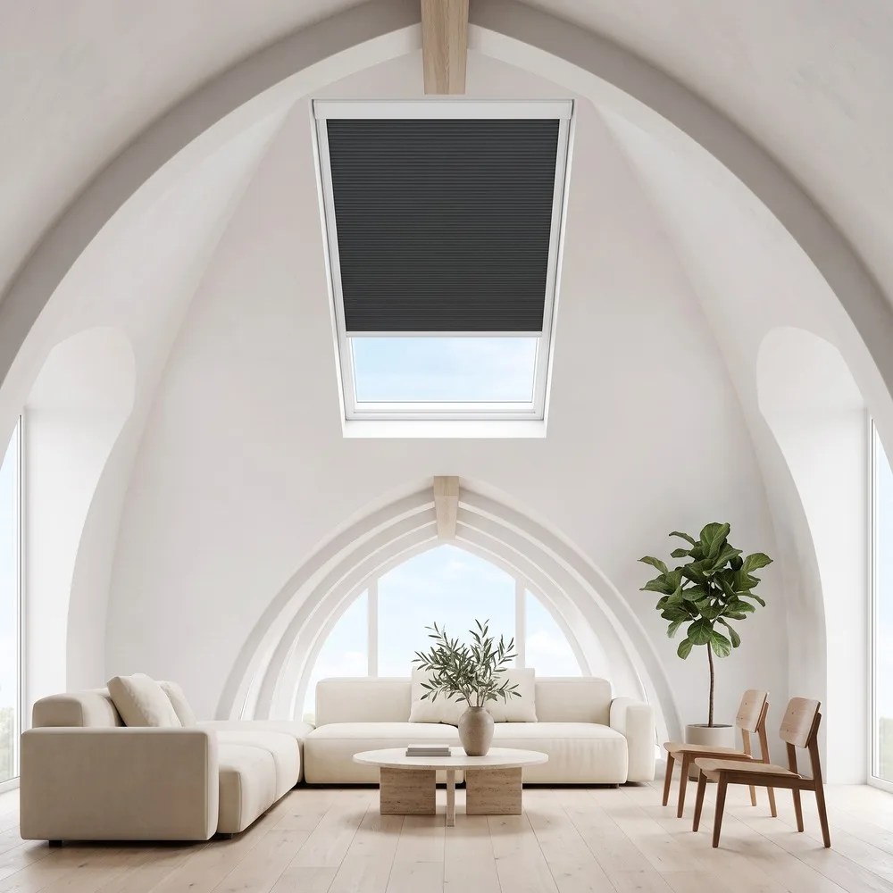 Motorized Blackout Cellular Shades for Skylight Windows, Solar Rechargeable Honeycomb Blind Compatible with Tuya App